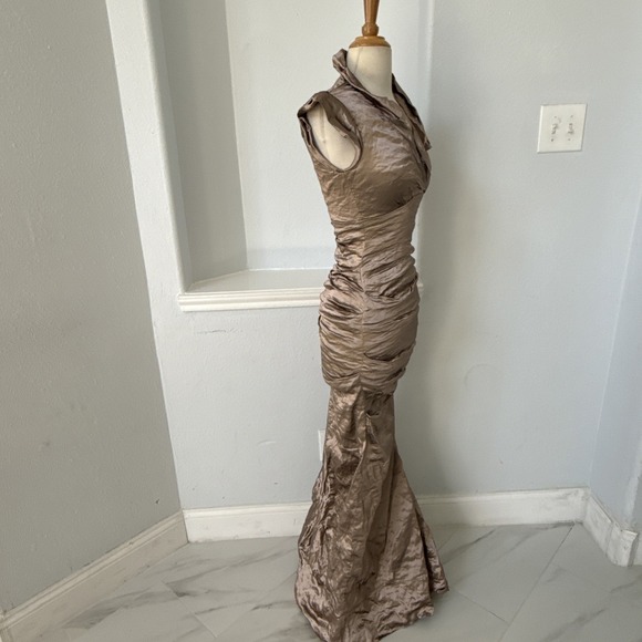 Nicole Miller Dress 0 Bronze Babydoll Ruched Mermaid Formal Gown Evening - Picture 4 of 12